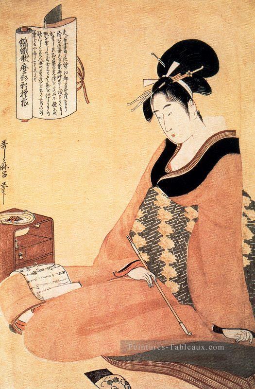 lecture d’une lettre Kitagawa Utamaro ukiyo e Bijin GA Peintures à l'huile
